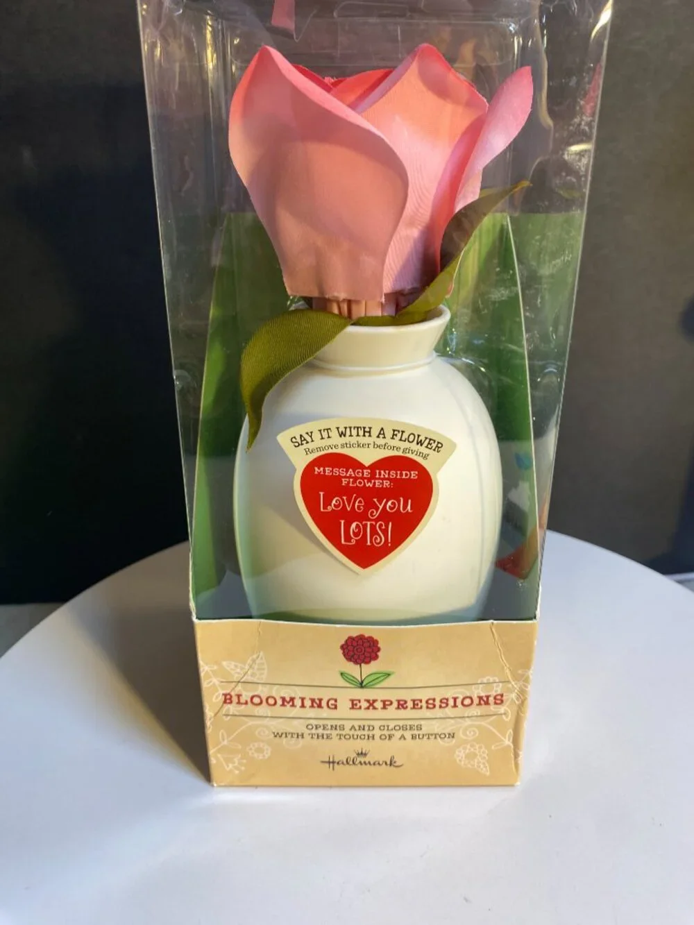 Hallmark Blooming Expressions Animated Pink Rose in Vase with Message & Box